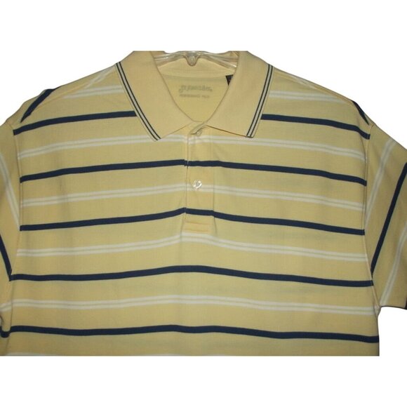 St John's Bay Polo Shirt Mens Large Yellow Blue White Striped Pique short sleeve - Picture 2 of 7